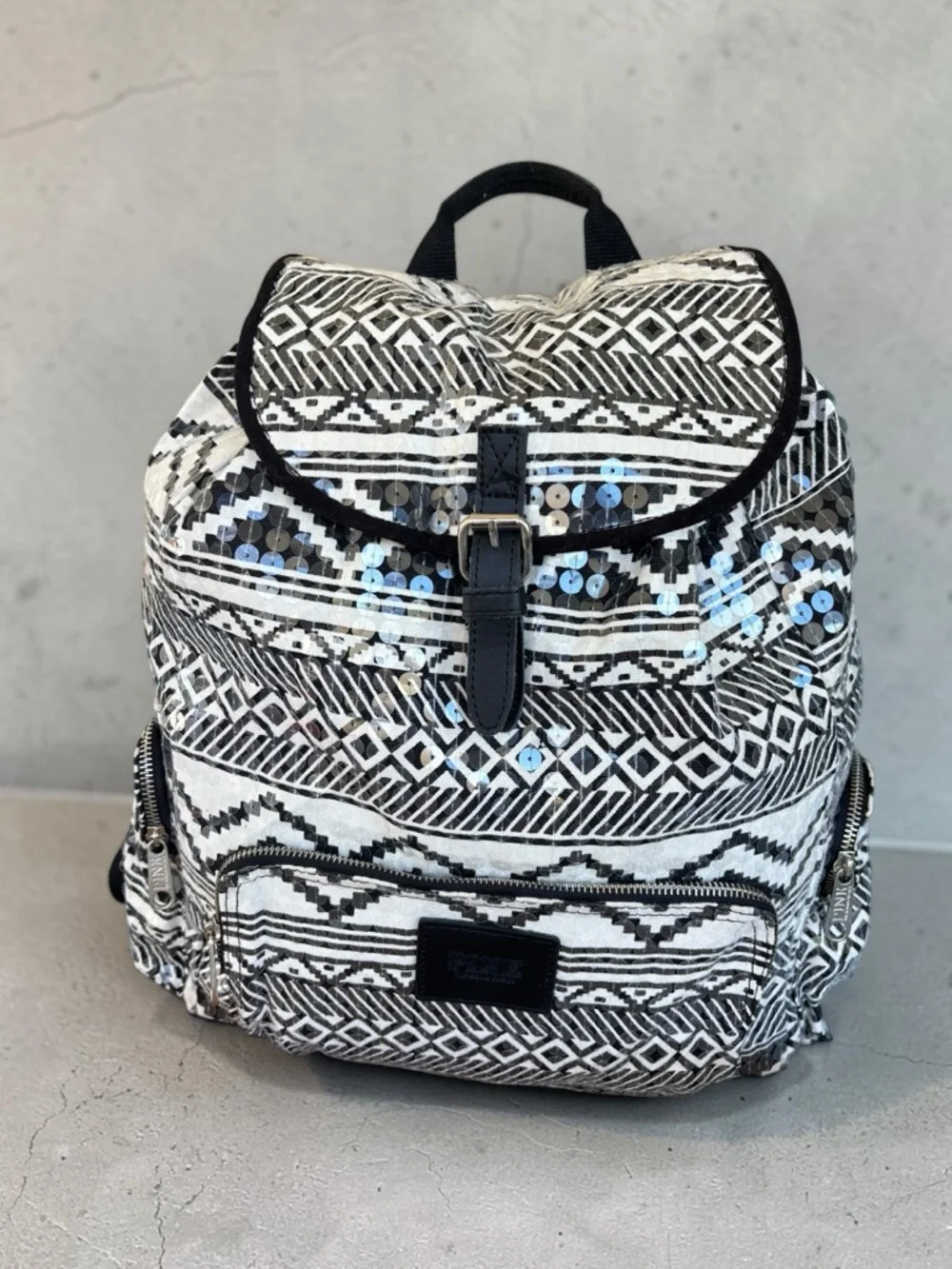 Victoria's Secret PINK Bling Sequin Aztec Backpack in black and white - Picture 2 of 16